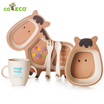 coeco竹纖維動物造型兒童餐具五件組 小馬