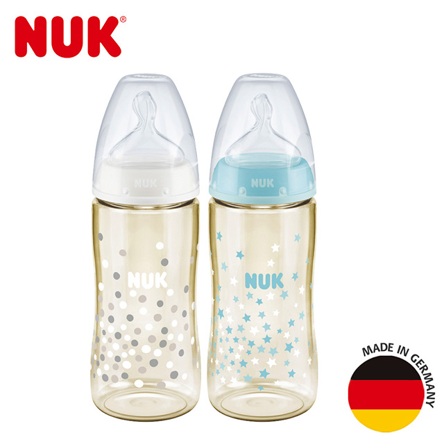 【NUK】寬口徑PPSU奶瓶300mL-附1號中圓洞矽膠奶嘴0m+(顏色隨機出貨)