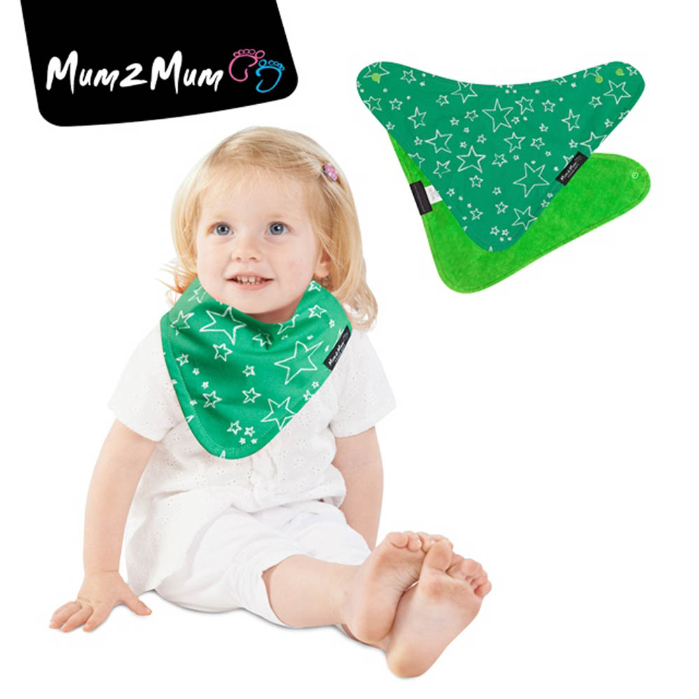 Mum 2 Mum 雙面時尚造型口水巾圍兜-閃亮星/萊姆綠