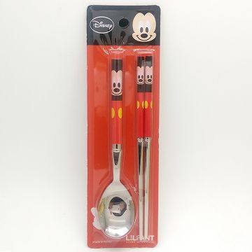 韓國 Lilfant 迪士尼 不鏽鋼筷.湯匙組-米奇(2393)