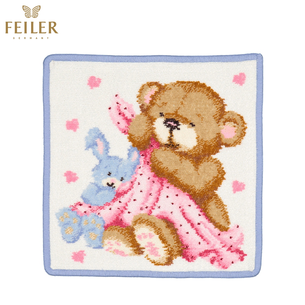 【Feiler】小兔泰迪方巾(25x25)藍