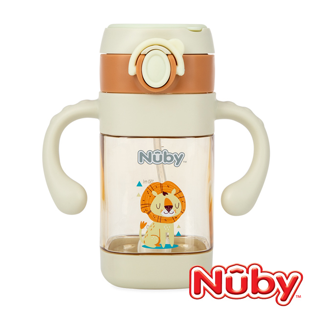 Nuby PPSU學飲杯(粗吸管)/300ml-棕獅子