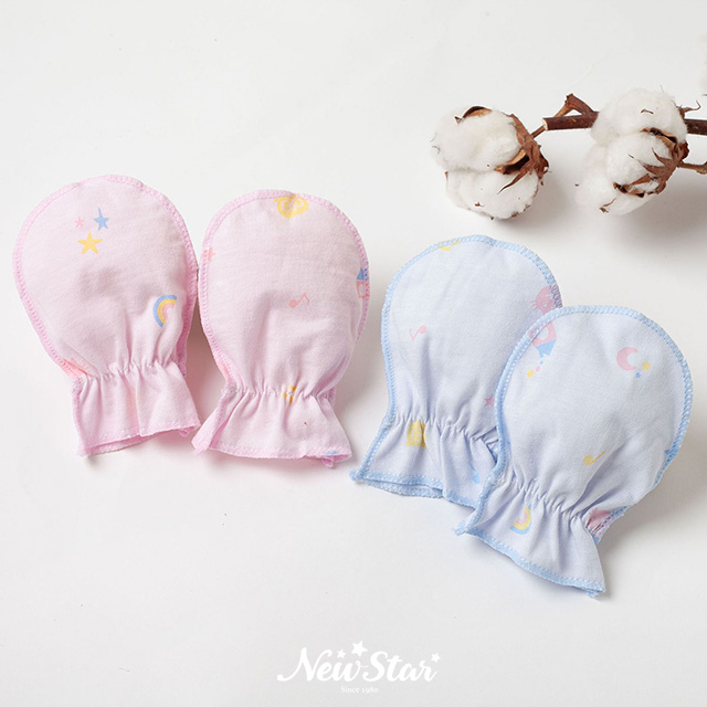 NewStar 100%純棉嬰兒護手套l寶寶護手套l新生兒護手套[天空藍/櫻花粉紅