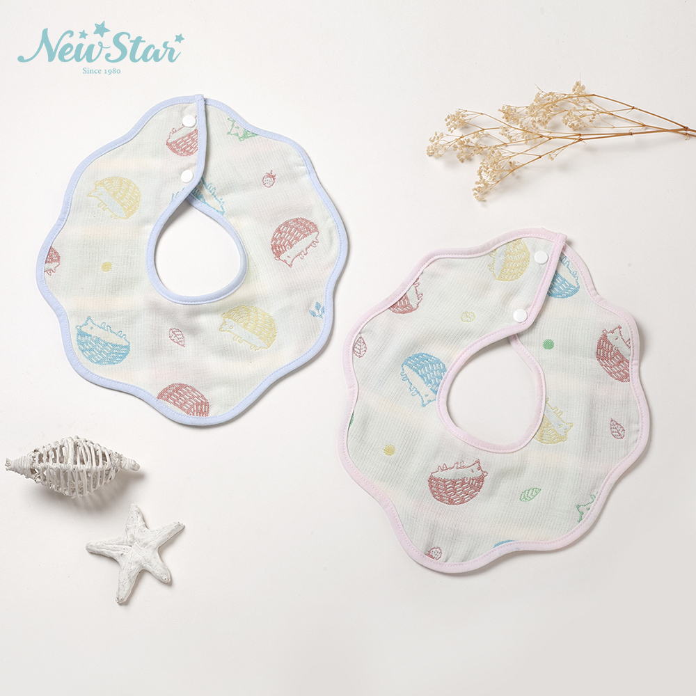 NewStar 四層紗純棉花朵形360度圓形嬰兒圍兜l口水巾。寶寶/新生兒紗 布圍兜。MIT台灣製