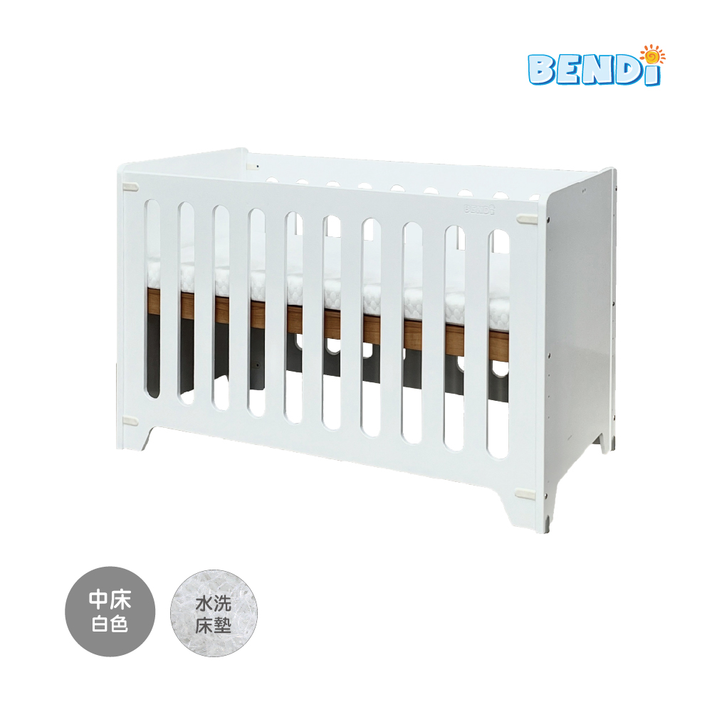 【Bendi 嬰兒床】One 多功能原木嬰兒床-中床簡配(床架+水洗床墊) 白色