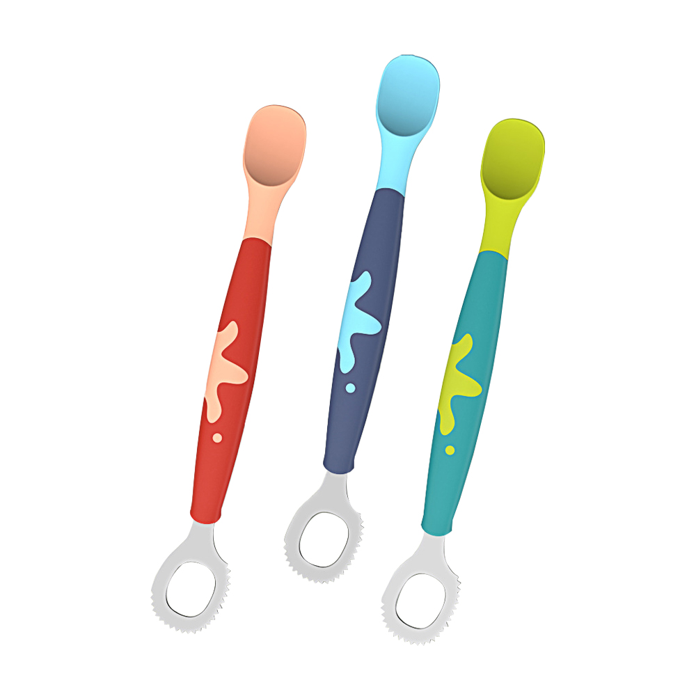 【Mesenfants】兒童餐具 雙頭不鏽鋼刮泥勺 矽膠湯匙 副食品湯匙(加長手柄)