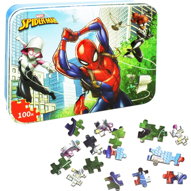 漫威英雄蜘蛛人鐵盒拼圖玩具組木質拼圖100片 632683【小品館】