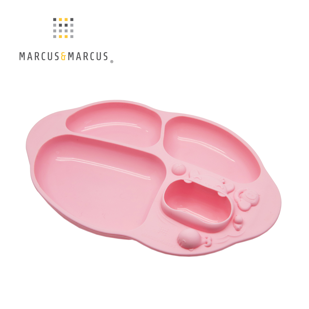 MARCUS＆MARCUS 動物樂園造型吸力分隔餐盤-粉