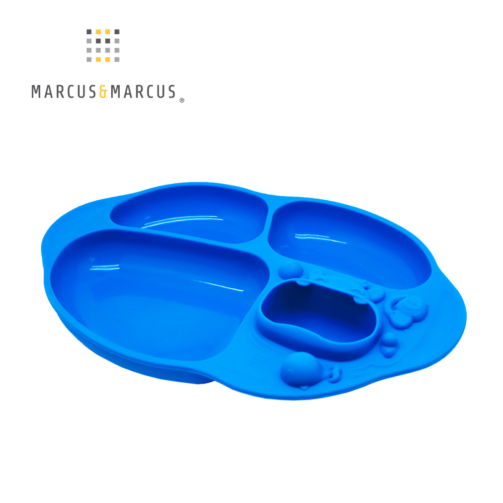 MARCUS＆MARCUS 動物樂園造型吸力分隔餐盤-藍