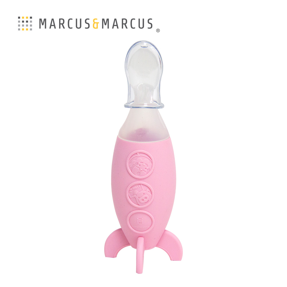MARCUS＆MARCUS 直立式擠壓矽膠餵食器-玫瑰粉火箭