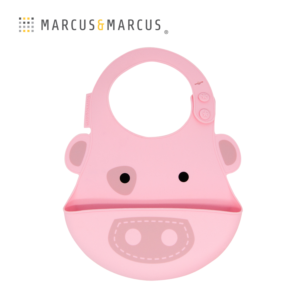 MARCUS＆MARCUS 動物樂園矽膠立體圍兜-粉紅豬