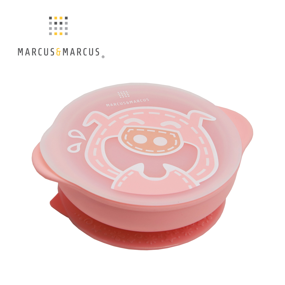 MARCUS＆MARCUS 動物樂園幼兒自主學習吸盤碗含蓋-粉紅豬