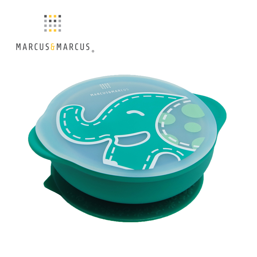 MARCUS＆MARCUS 動物樂園幼兒自主學習吸盤碗含蓋-綠大象