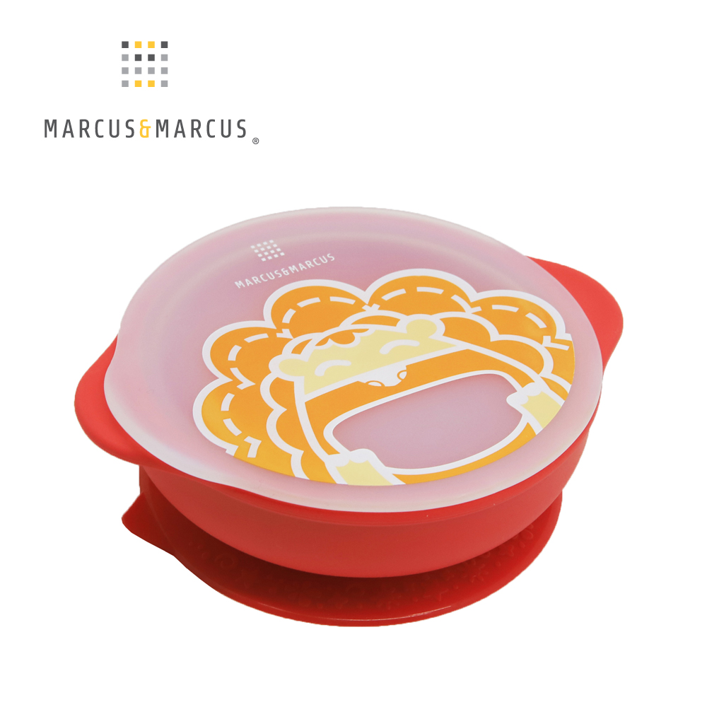 MARCUS＆MARCUS 動物樂園幼兒自主學習吸盤碗含蓋-紅獅子