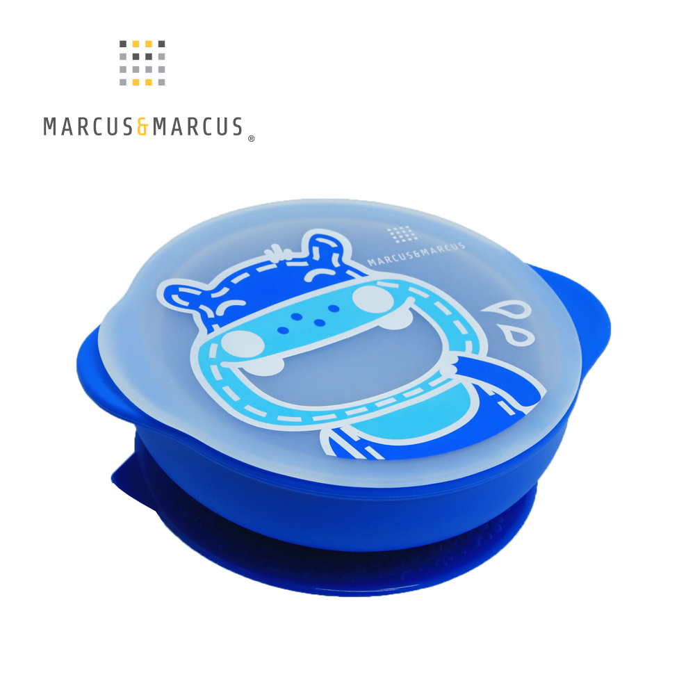 MARCUS & MARCUS 動物樂園幼兒自主學習吸盤碗含蓋-藍河馬