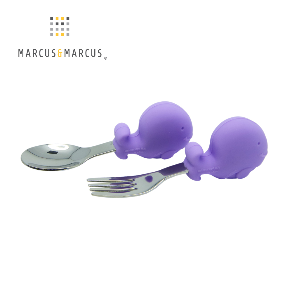 MARCUS＆MARCUS 動物樂園寶寶手握訓練叉匙-鯨魚(紫)