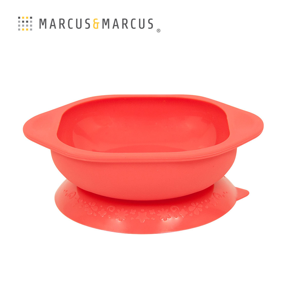 MARCUS＆MARCUS 動物樂園矽膠防漏幼兒學習吸盤碗-獅子(紅)