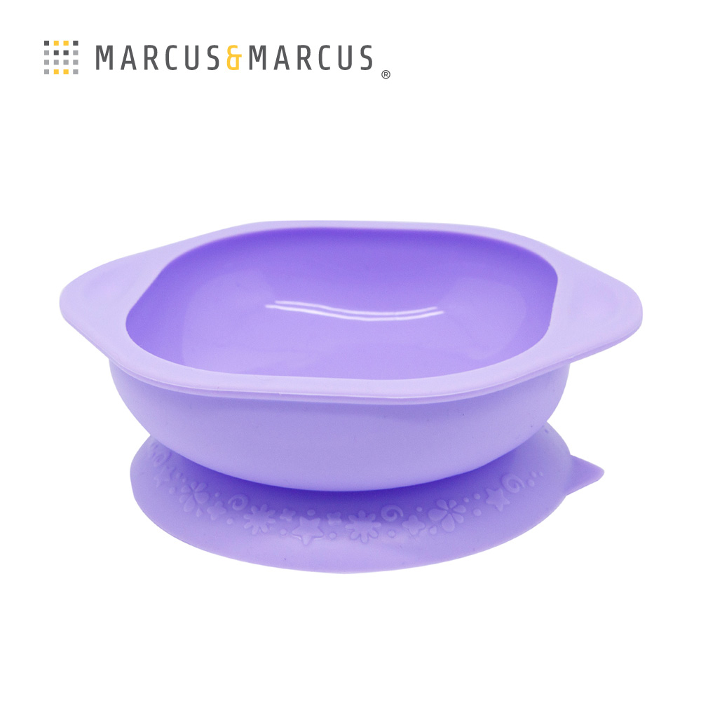 MARCUS＆MARCUS 動物樂園矽膠防漏幼兒學習吸盤碗-鯨魚(紫)