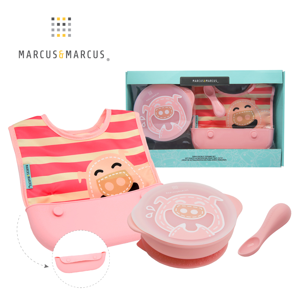 MARCUS＆MARCUS 動物樂園自主用餐學習禮盒組-粉紅豬