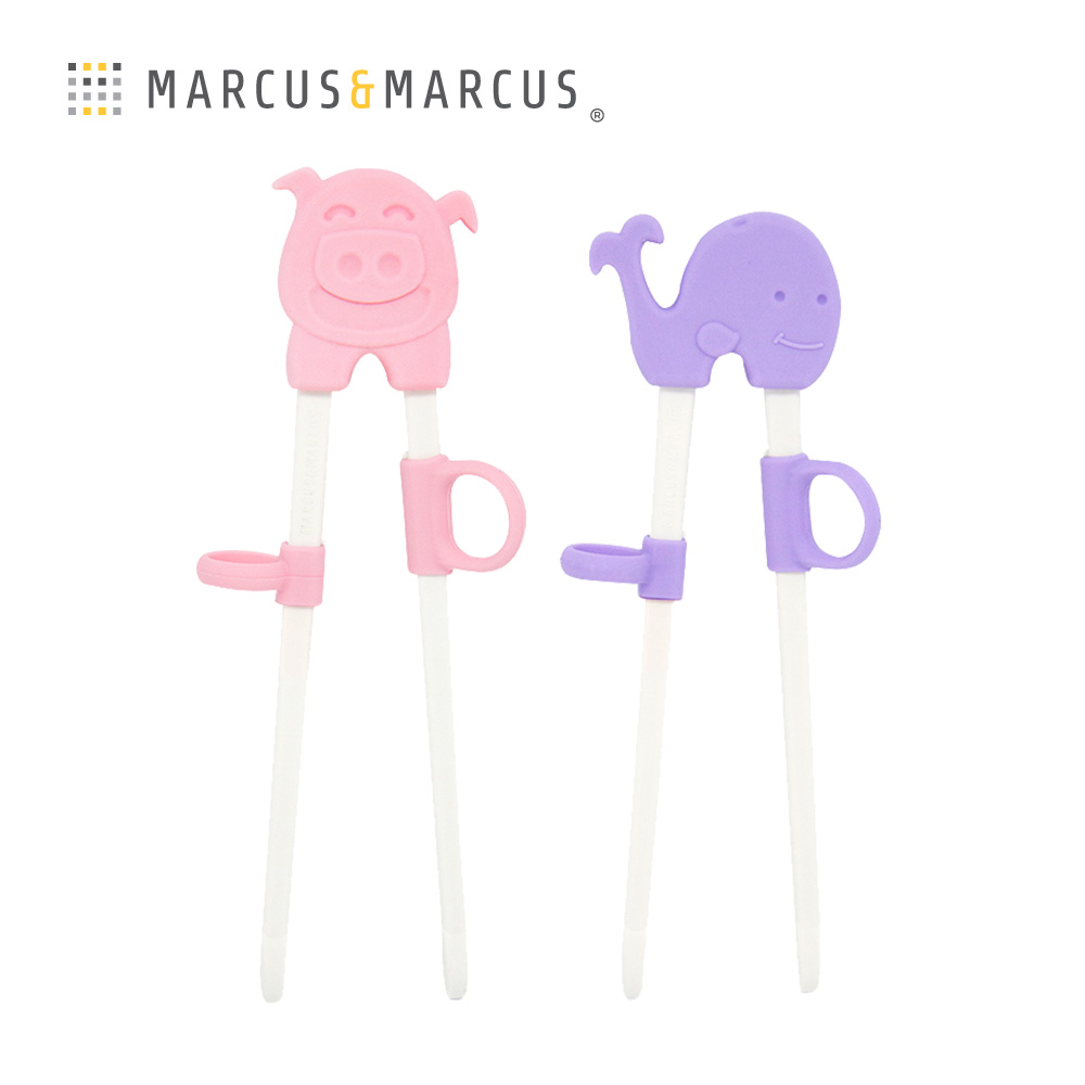 MARCUS＆MARCUS 動物樂園幼兒學習筷2入組 (粉紅豬+紫鯨魚)