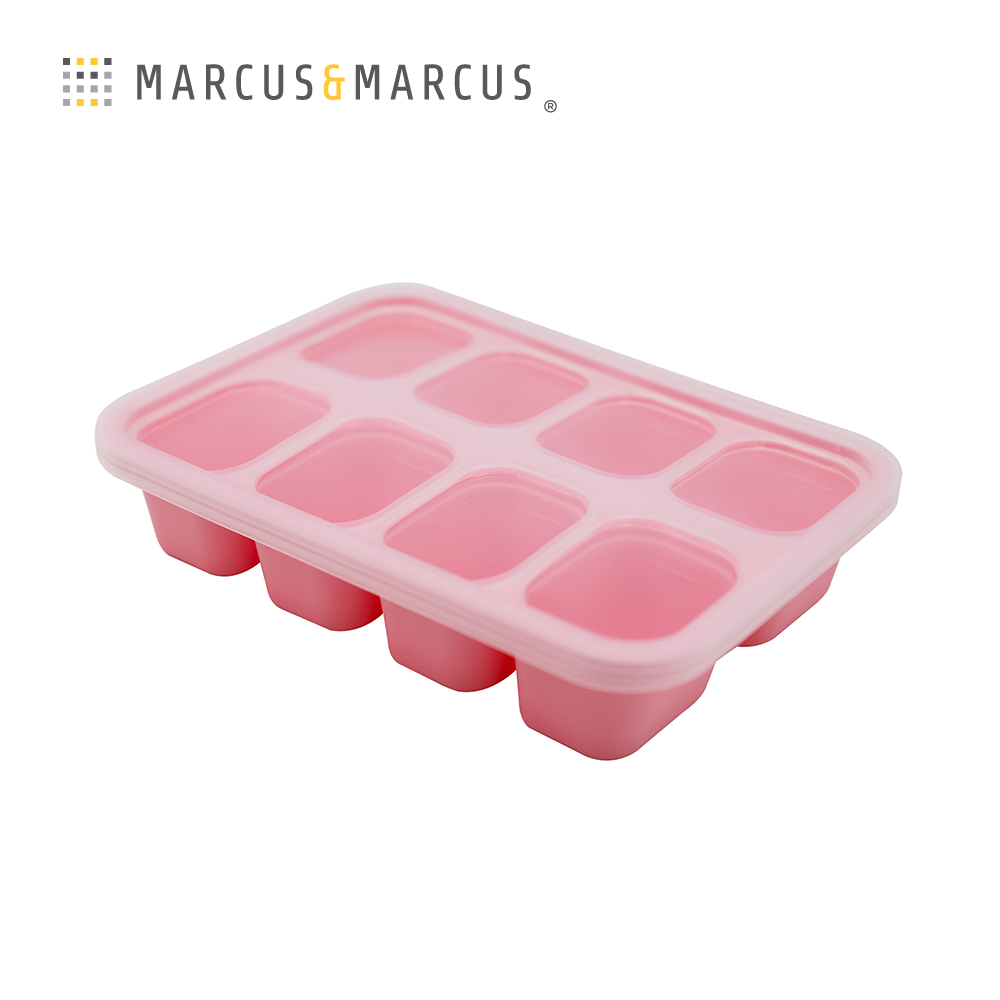 MARCUS＆MARCUS 動物樂園造型矽膠副食品分裝保存盒-8格30ml-粉