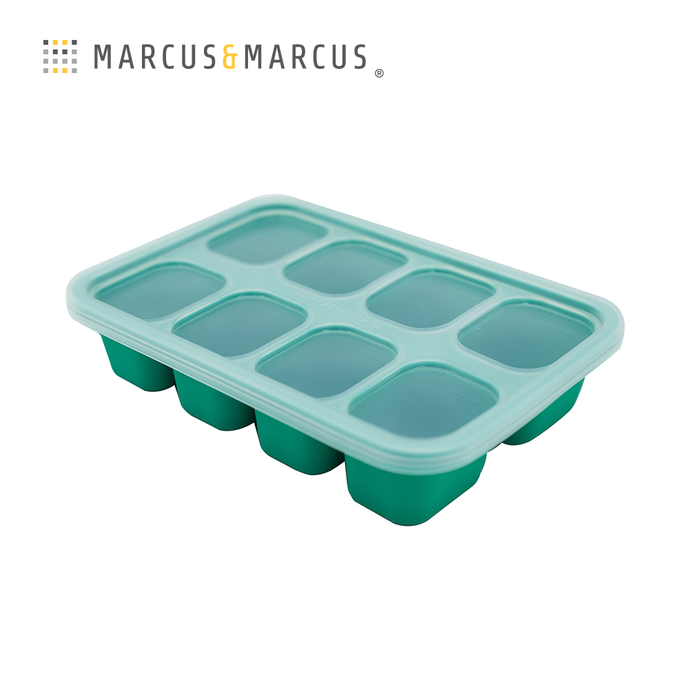 MARCUS＆MARCUS 動物樂園造型矽膠副食品分裝保存盒-8格30ml-綠