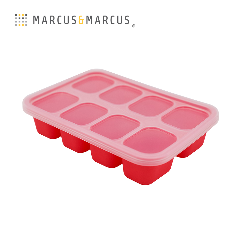 MARCUS＆MARCUS 動物樂園造型矽膠副食品分裝保存盒-8格30ml-紅