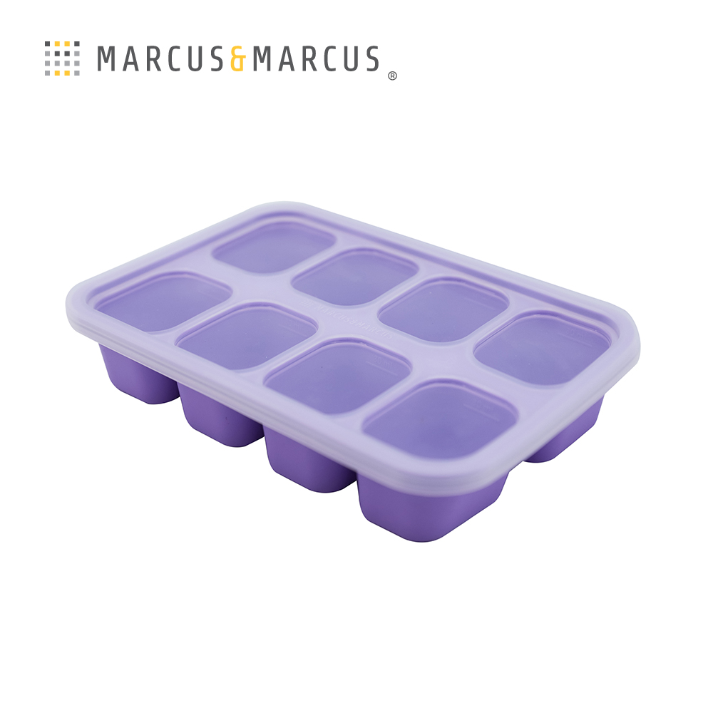 MARCUS＆MARCUS 動物樂園造型矽膠副食品分裝保存盒-8格30ml-紫