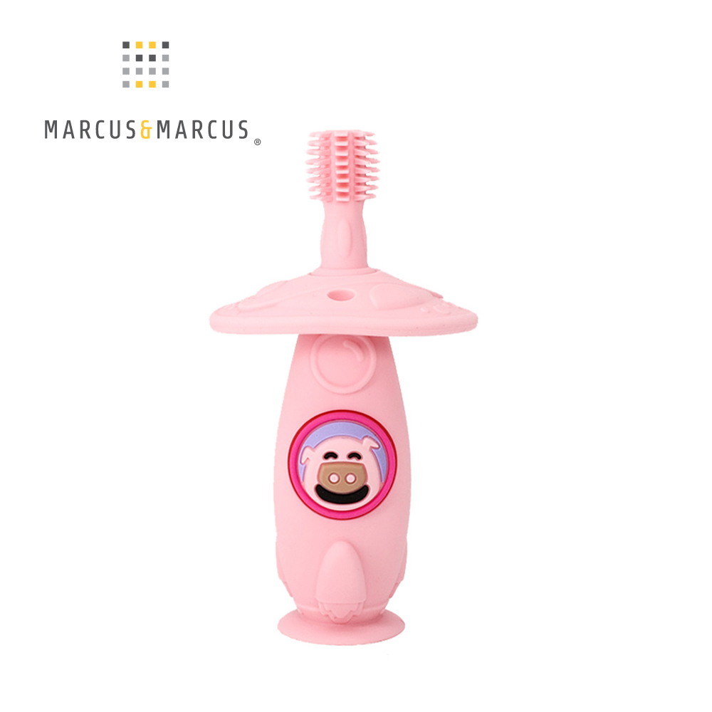 MARCUS＆MARCUS 360度矽膠固齒訓練牙刷-粉紅豬