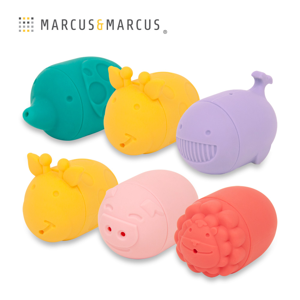 MARCUS＆MARCUS 動物樂園矽膠噴水洗澡玩具-6入組