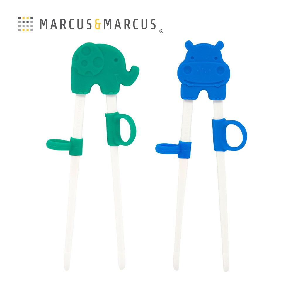 MARCUS＆MARCUS 動物樂園幼兒學習筷2入組 (綠大象+藍河馬)
