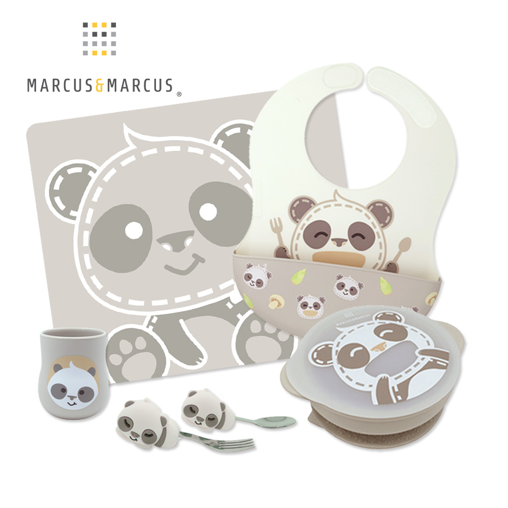 MARCUS＆MARCUS 幼兒學習餐具豪華5件組-貓熊款