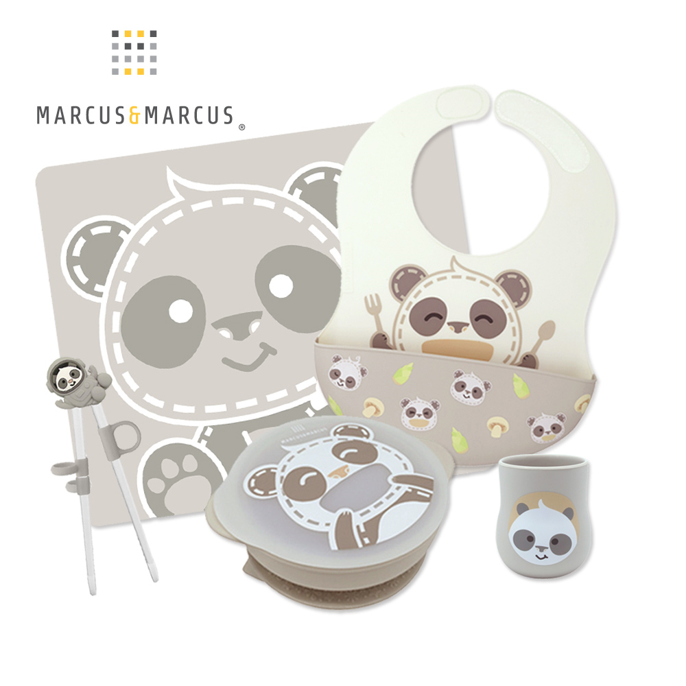 MARCUS＆MARCUS 兒童學習餐具豪華5件組-貓熊款