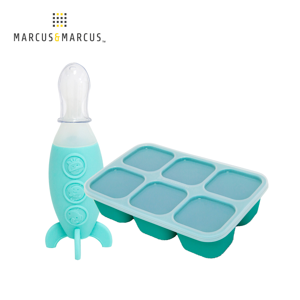 MARCUS＆MARCUS 哺育副食品2入組(餵食器+分裝盒)-綠