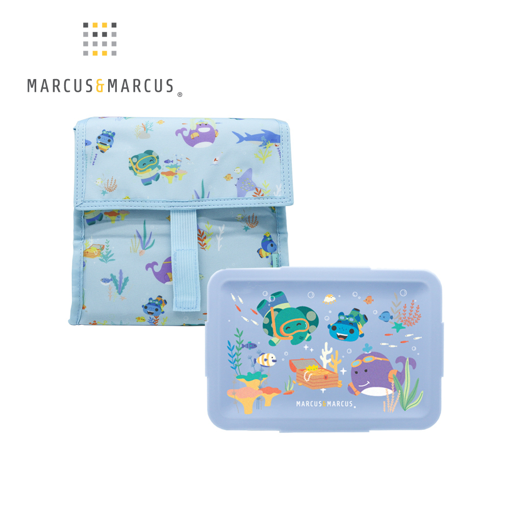 MARCUS＆MARCUS 輕巧餐盒保溫袋2入組(餐盒+餐袋)-藍