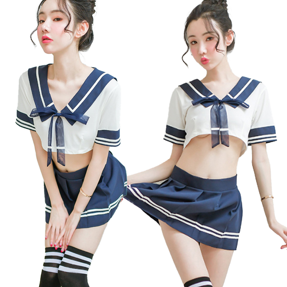 水手服 S-2XL大尺碼學生服 情趣角色扮演藍白學生服 日系水手制服派對表演服 流行E線A7385