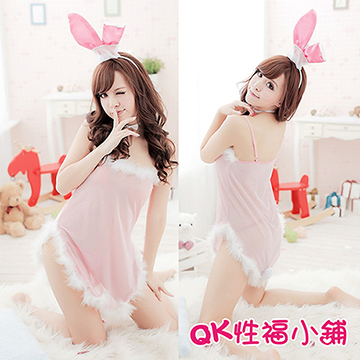 【QK性福小鋪】兔子套裝女式誘惑短裙式玉兔透明網紗遊戲制服情趣內衣(QK126)