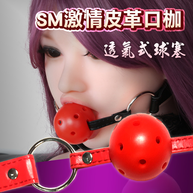 【羅格精選】激情透氣式球型皮革口枷-紅