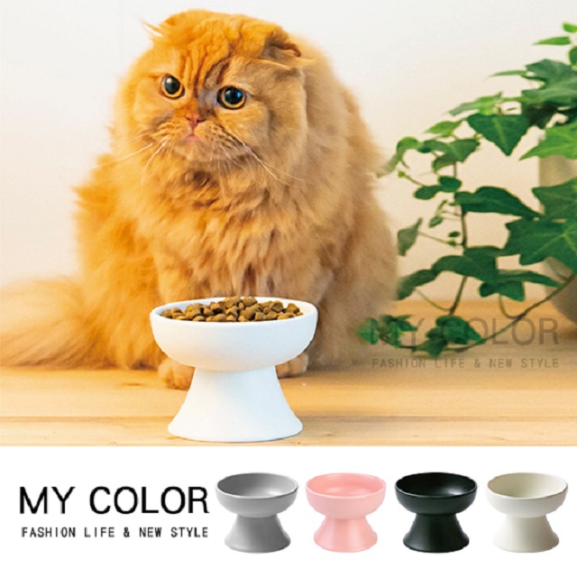 MY COLOR 日式高腳陶瓷寵物碗 高腳碗 陶瓷寵物碗 護頸碗 【Q300】