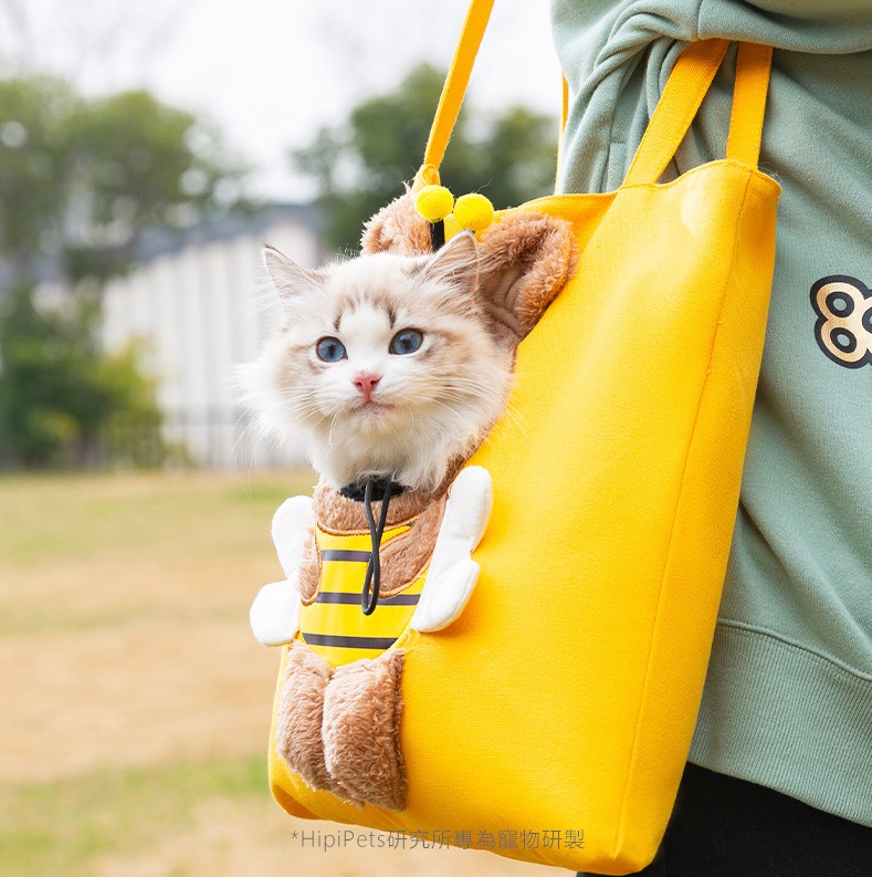 貓咪外出包 貓咪側背帆布袋 黃色款
