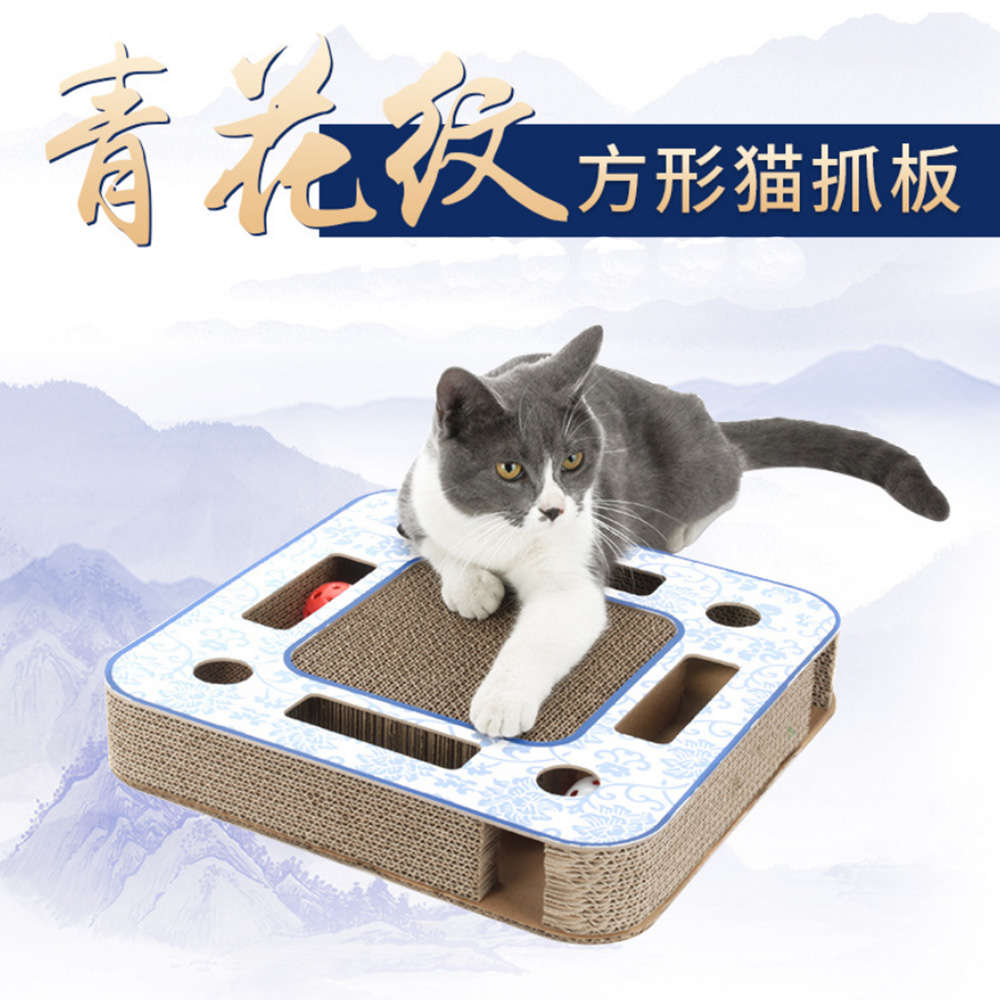【寵物愛家】大方型青花紋貓咪瓦楞多功能貓抓板