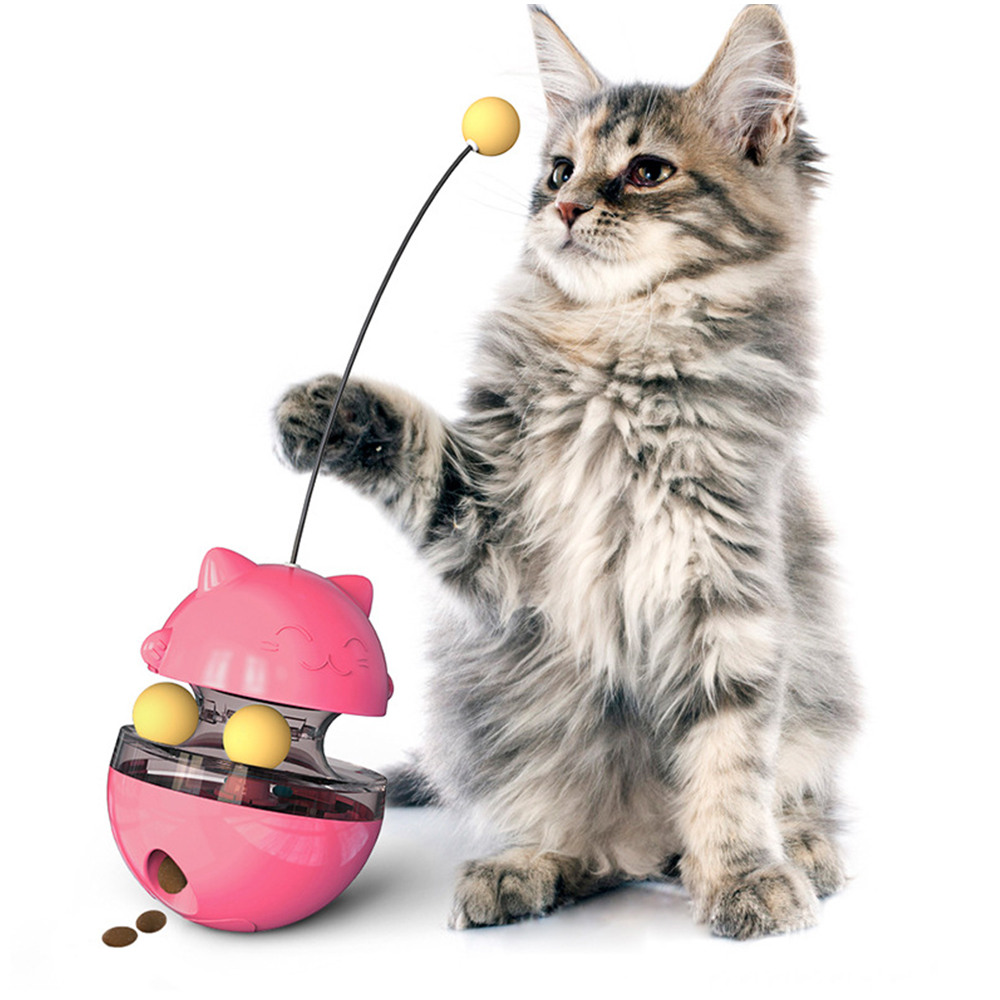 【喵星人新年禮物】貓咪不倒翁滑球漏食器玩具-可愛綠
