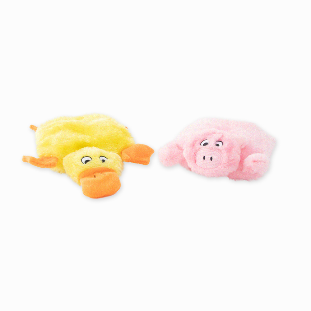 ZippyPaws 扁扁家族-小鴨&小豬 寵物玩具 (啾啾聲 有聲玩具 狗玩具 )