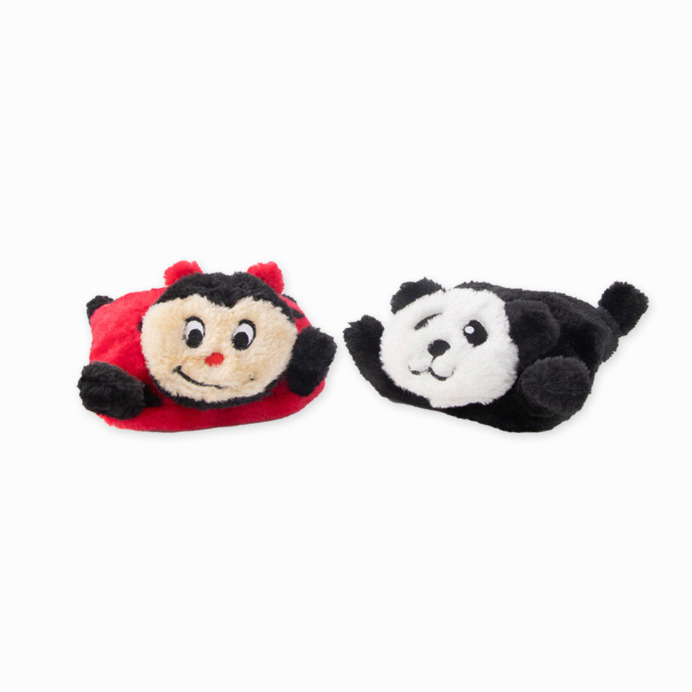 ZippyPaws 扁扁家族-瓢蟲&熊貓 寵物玩具 (啾啾聲 有聲玩具 狗玩具 )