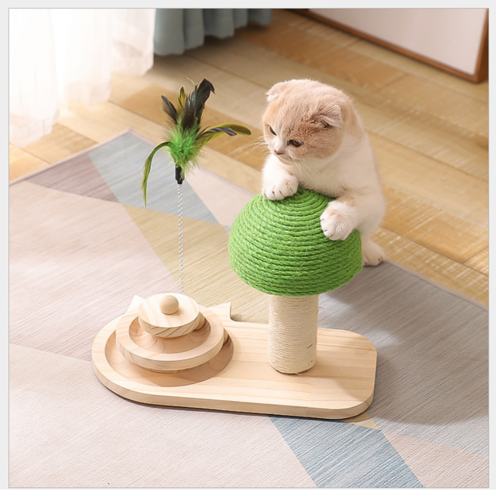 【寵物愛家】貓咪新款劍麻經典實木轉盤逗貓玩具