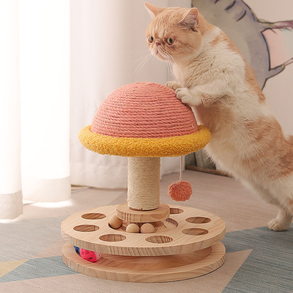【寵物愛家】實木轉盤劍麻貓抓貓歡樂玩具