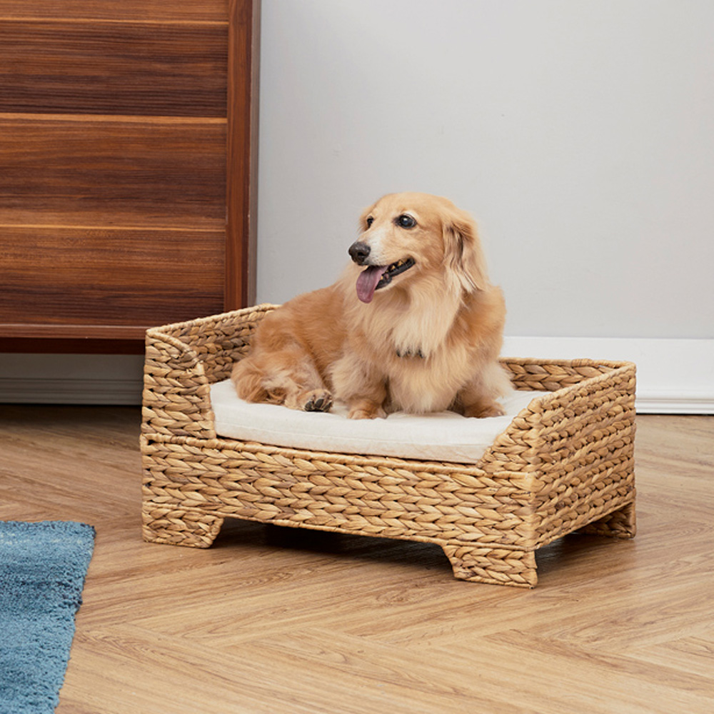 【Teamson pets】天然編織方形寵物床/寵物窩/貴妃椅