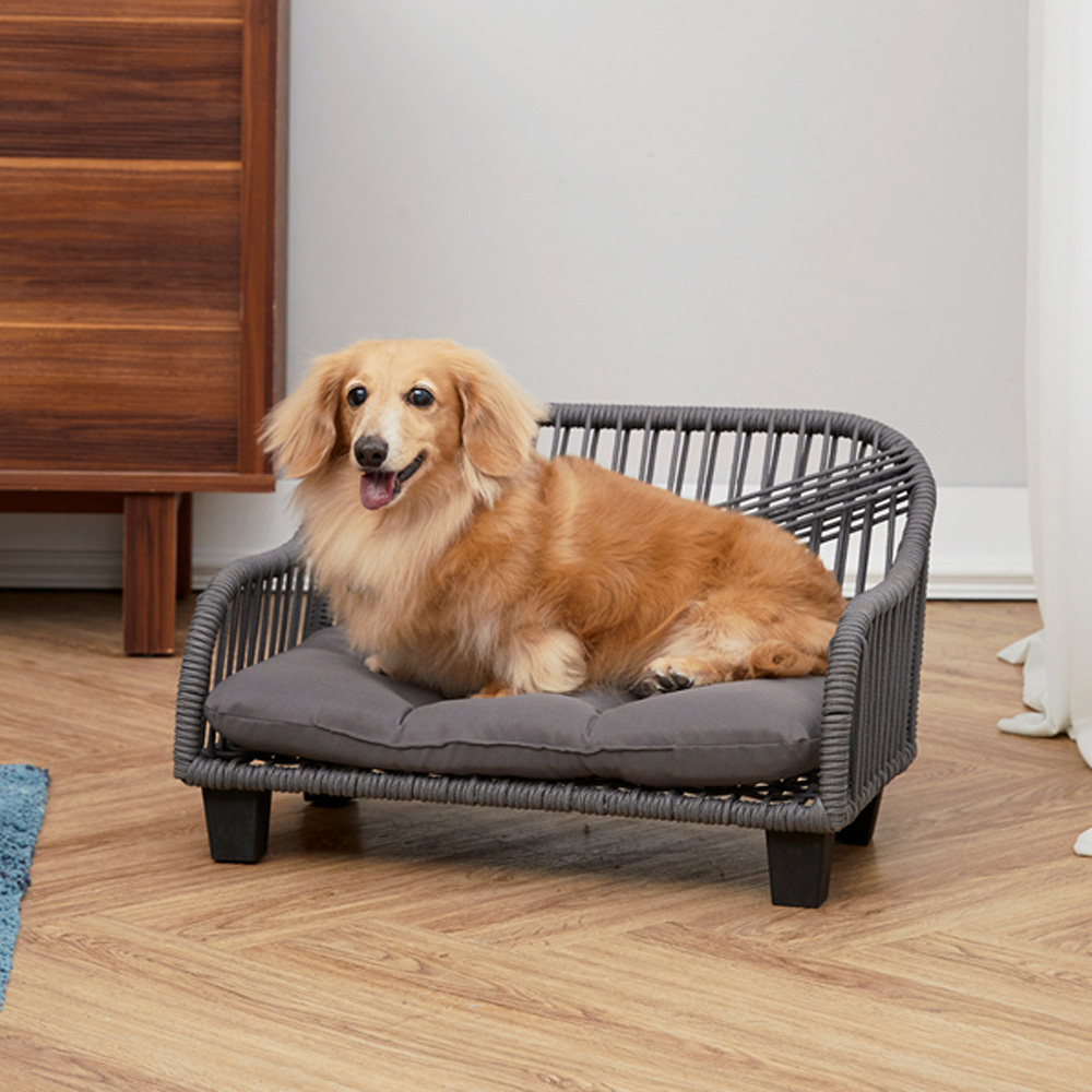 【Teamson pets】編織寵物沙發椅 可拆換洗床墊/戶外沙發床/寵物窩/貓窩/狗窩/睡窩