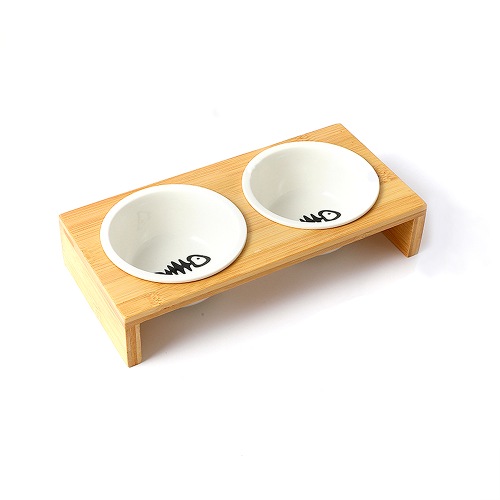 【愛而富L&R】原木寵物陶瓷雙碗/寵物碗/飼料碗