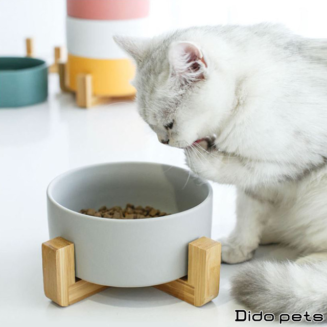 【Dido Pets】日系陶瓷木架寵物碗-單碗(白/灰/綠) (PT003)